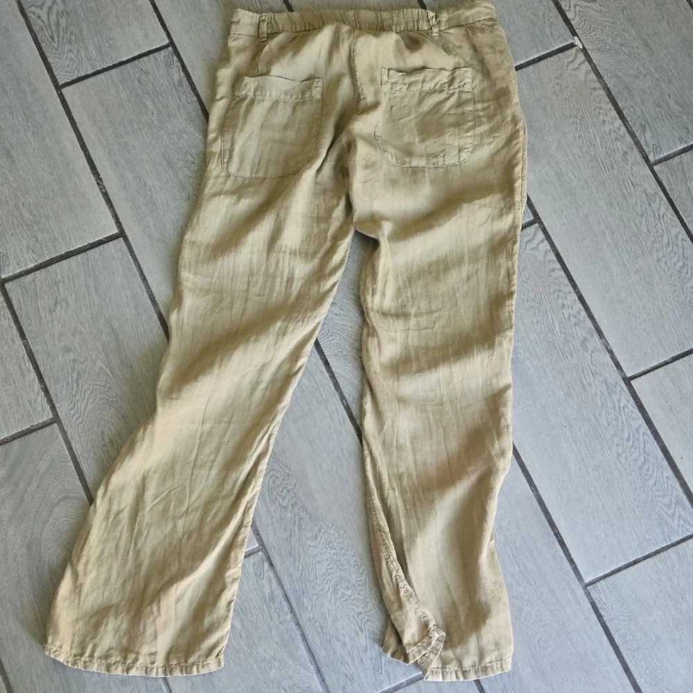 Zara Man Tan Khaki Linen Blend Elastic Waist Straight‎ Leg Pants Size S